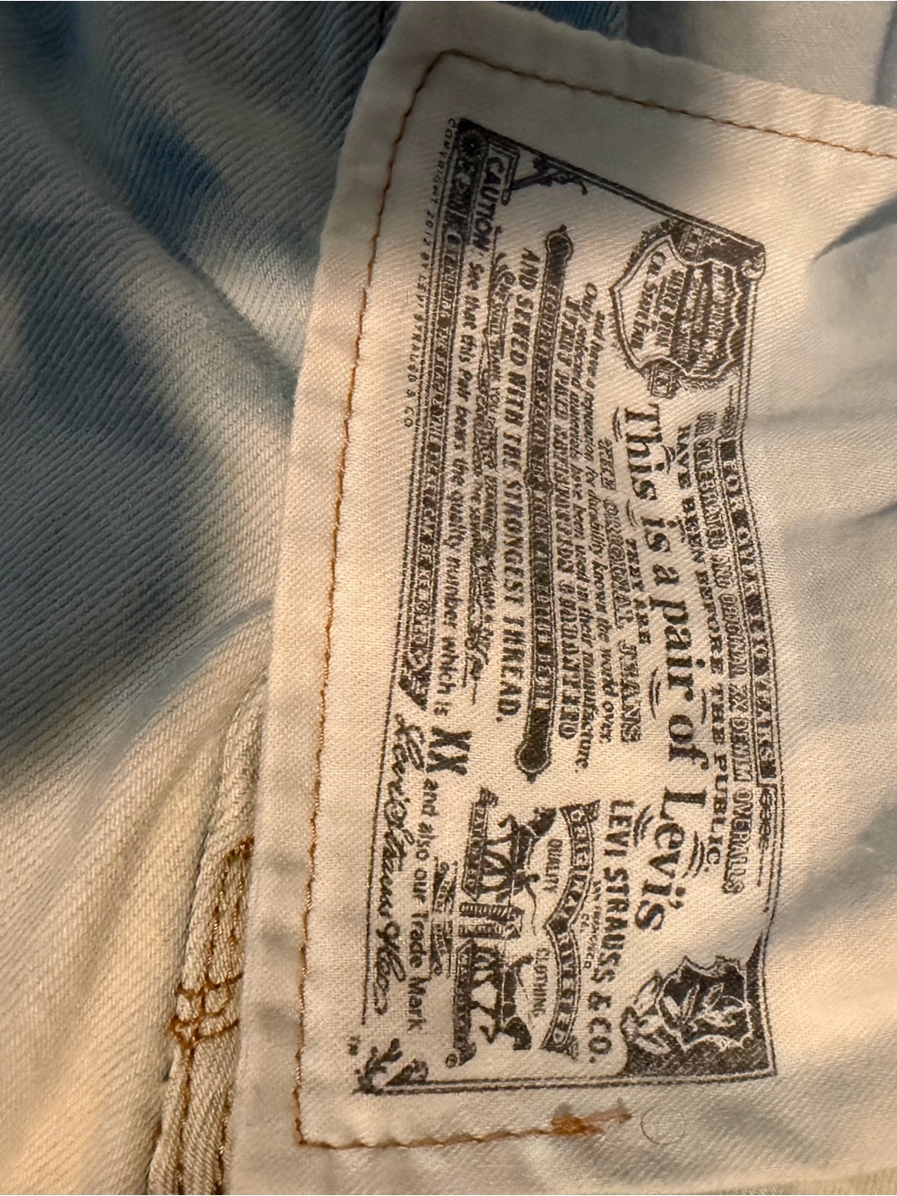 Levi's 501 Light Blue and Cream Denim Jeans - Picture 3 of 5